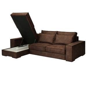 Hoekbank Gurabo met chaise longue geweven stof - Microvezel Yaka: Bruin - Longchair vooraanzicht links