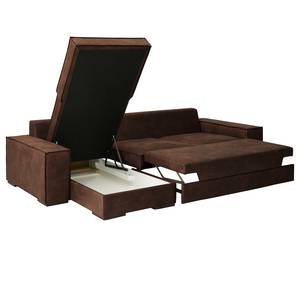 Hoekbank Gurabo met chaise longue geweven stof - Microvezel Yaka: Bruin - Longchair vooraanzicht links