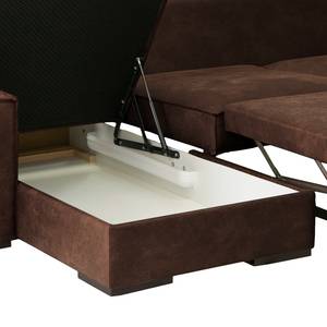 Hoekbank Gurabo met chaise longue geweven stof - Microvezel Yaka: Bruin - Longchair vooraanzicht links