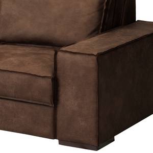 Hoekbank Gurabo met chaise longue geweven stof - Microvezel Yaka: Bruin - Longchair vooraanzicht links