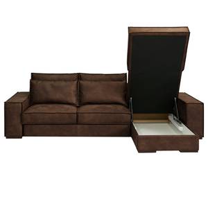 Hoekbank Gurabo met chaise longue geweven stof - Microvezel Yaka: Bruin - Longchair vooraanzicht rechts