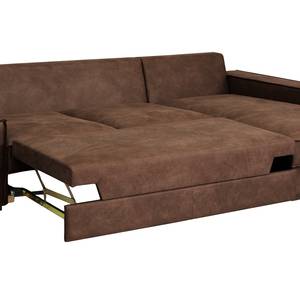 Hoekbank Gurabo met chaise longue geweven stof - Microvezel Yaka: Bruin - Longchair vooraanzicht rechts