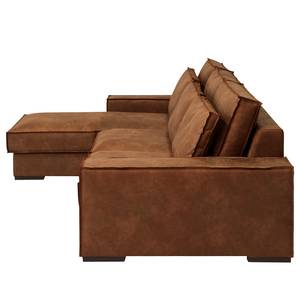 Divano con chaise longue Gurabo Microfibra Yaka: cognac - Longchair preimpostata a sinistra