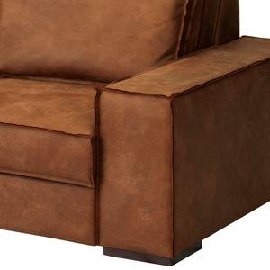 Hoekbank Gurabo met chaise longue geweven stof - Microvezel Yaka: Cognackleurig - Longchair vooraanzicht links