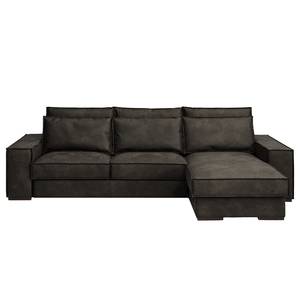 Ecksofa Gurabo Microfaser Yaka: Schwarz-Braun - Longchair davorstehend rechts