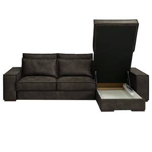 Ecksofa Gurabo Microfaser Yaka: Schwarz-Braun - Longchair davorstehend rechts