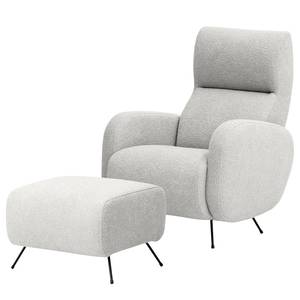 Fauteuil Vains Bouclé Stof Basima: Lichtgrijs - Met hocker