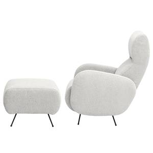 Fauteuil Vains Bouclé Stof Basima: Lichtgrijs - Met hocker