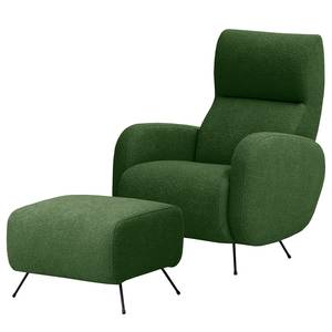 Fauteuil Vains Bouclé Stof Basima: Donkergroen - Met hocker