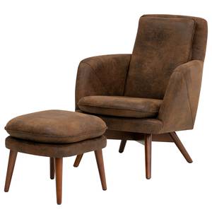 Fauteuil Himos fluweel - Microvezel Goda: Chocoladebruin - Beuk - Met hocker