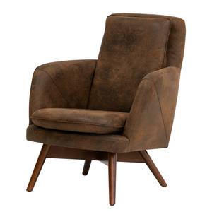 Fauteuil Himos Velours - Microfibre Goda: Marron chocolat - Hêtre - Avec repose-pieds