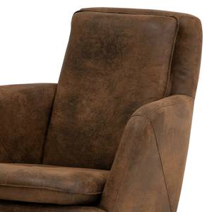 Fauteuil Himos Velours - Microfibre Goda: Marron chocolat - Hêtre - Avec repose-pieds