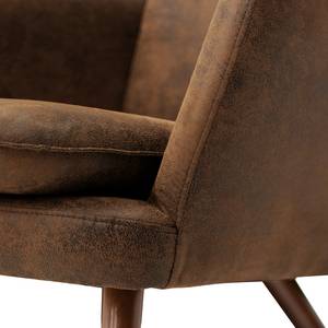 Fauteuil Himos Velours - Microfibre Goda: Marron chocolat - Hêtre - Avec repose-pieds