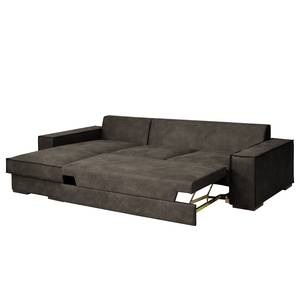 Divano con chaise longue Gurabo Microfibra Yaka: nero-marrone - Longchair preimpostata a sinistra