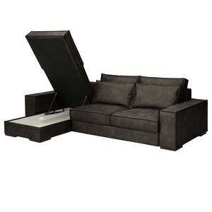 Ecksofa Gurabo Microfaser Yaka: Schwarz-Braun - Longchair davorstehend links