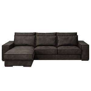 Ecksofa Gurabo Microfaser Yaka: Schwarz-Braun - Longchair davorstehend links