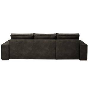 Hoekbank Gurabo met chaise longue geweven stof - Microvezel Yaka: Zwart-Bruin - Longchair vooraanzicht links