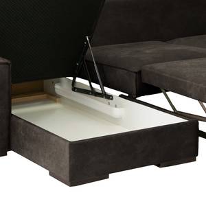 Hoekbank Gurabo met chaise longue geweven stof - Microvezel Yaka: Zwart-Bruin - Longchair vooraanzicht links