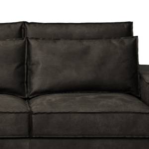 Hoekbank Gurabo met chaise longue geweven stof - Microvezel Yaka: Zwart-Bruin - Longchair vooraanzicht links