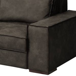 Hoekbank Gurabo met chaise longue geweven stof - Microvezel Yaka: Zwart-Bruin - Longchair vooraanzicht links