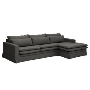 Ecksofa Dailman Longchair mit Husse Webstoff Haiba: Anthrazit - Longchair davorstehend rechts