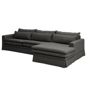 Hoekbank Dailman chaise longue Geweven stof Haiba: Antracietkleurig - Longchair vooraanzicht rechts