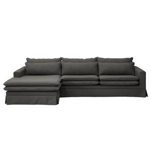 Hoekbank Dailman chaise longue Geweven stof Haiba: Antracietkleurig - Longchair vooraanzicht links