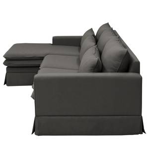 Hoekbank Dailman chaise longue Geweven stof Haiba: Antracietkleurig - Longchair vooraanzicht links