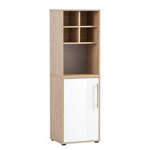 Armoire de bureau Antero 84 cm Blanc brillant / Imitation chêne clair - Largeur : 51 cm