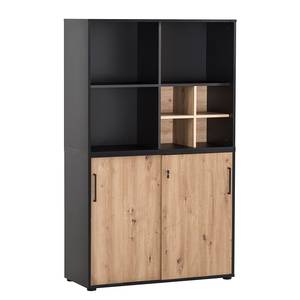 Armoire de bureau Aino 84 cm Imitation chêne artisan / Noir mat - Largeur : 100 cm