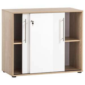 Armoire de bureau Antero 84 cm Blanc brillant / Imitation chêne clair - Largeur : 100 cm