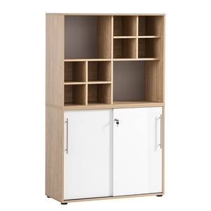 Armoire de bureau Antero 84 cm Blanc brillant / Imitation chêne clair - Largeur : 100 cm