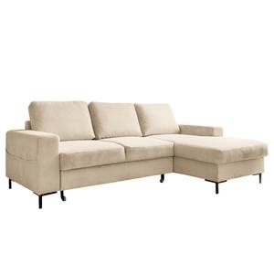 Hoekbank Sagata met chaise longue Corduroy Onika: Beige - Longchair vooraanzicht rechts - Met slaapfunctie