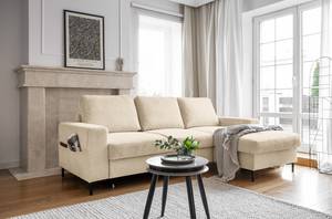 Hoekbank Sagata met chaise longue Corduroy Onika: Beige - Longchair vooraanzicht rechts - Met slaapfunctie