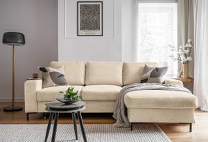 Hoekbank Sagata met chaise longue Corduroy Onika: Beige - Longchair vooraanzicht rechts - Met slaapfunctie