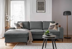 Hoekbank Sagata met chaise longue Corduroy Onika: Antracietkleurig - Longchair vooraanzicht links - Met slaapfunctie