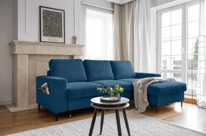 Ecksofa Sagata mit Longchair Cordstoff Onika: Blau - Longchair davorstehend rechts - Mit Schlaffunktion