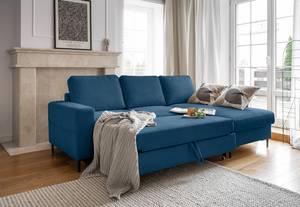 Divano angolare Sagata con chaise longue Velluto a coste Onika: blu - Longchair preimpostata a destra - Funzione letto