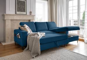 Divano angolare Sagata con chaise longue Velluto a coste Onika: blu - Longchair preimpostata a destra - Funzione letto