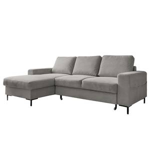 Ecksofa Sagata mit Longchair Cordstoff Onika: Grau - Longchair davorstehend links - Mit Schlaffunktion