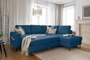 Ecksofa Sagata mit Ottomane Cordstoff Onika: Blau - Ottomane davorstehend rechts