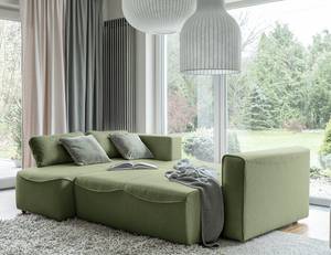 Ecksofa Ireu mit Longchair Longchair universal - Flachgewebe Nea: Lindgrün