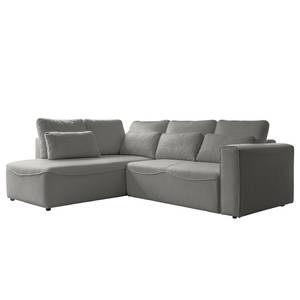 Ecksofa Ireu mit Ottomane Longchair universal - Flachgewebe Nea: Dunkelgrau