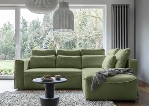 Ecksofa Ireu mit Ottomane Longchair universal - Flachgewebe Nea: Lindgrün