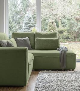 Ecksofa Ireu mit Ottomane Longchair universal - Flachgewebe Nea: Lindgrün