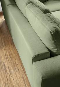 Ecksofa Ireu mit Ottomane Longchair universal - Flachgewebe Nea: Lindgrün