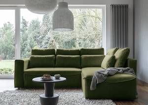 Ecksofa Ireu mit Ottomane Longchair universal - Flachgewebe Nea: Olivgrün