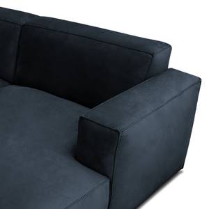 Canapé d’angle LORALAI avec méridienne Velours Ravi: Bleu foncé - Angle à droite (vu de face)