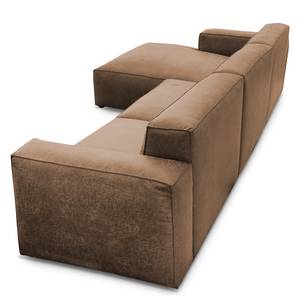 Hoekbank LORALAI met chaise longue Microvezel Pina: Bruin - Hoek vooraanzicht links