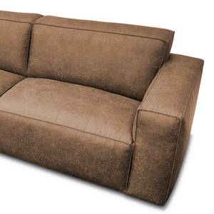 Hoekbank LORALAI met chaise longue Microvezel Pina: Bruin - Hoek vooraanzicht links